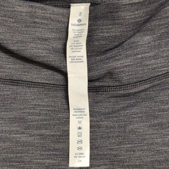 Lululemon Speed Up Tight Grey High Waisted Mid Rise Leggings Side Pockets Size 2 - Picture 6 of 8